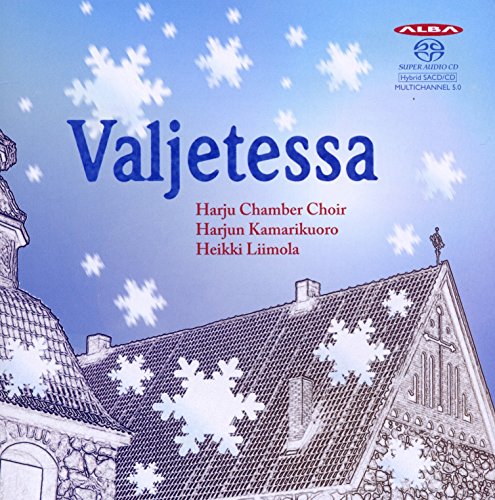 "CD cover with church illustration, snowflakes, and blue gradient background."