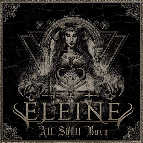 "Album cover art featuring a horned woman surrounded by skulls and ornate details."