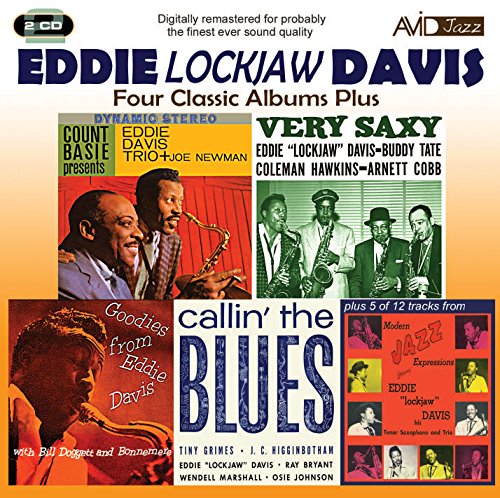 "CD cover with Eddie Lockjaw Davis and other musicians, orange and red background."