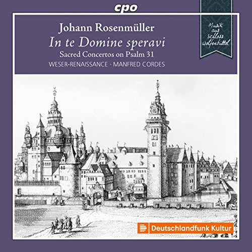 CD cover with a medieval town illustration on a purple background.