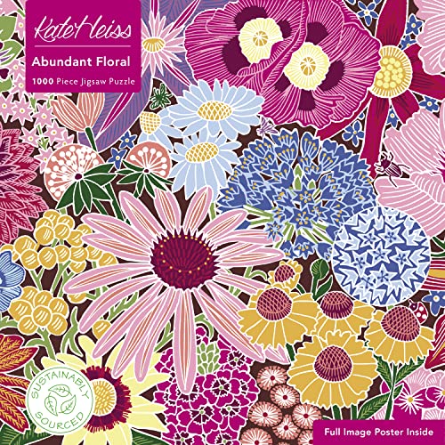 Vibrant floral pattern on a jigsaw puzzle with 1000 interlocking pieces depicting lush flowers.