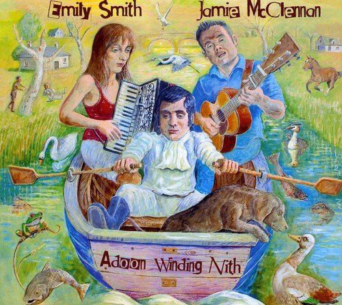 "Album cover art featuring three musicians in a boat surrounded by wildlife."