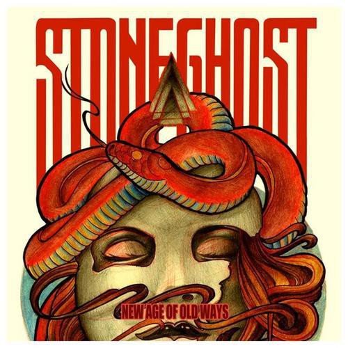 "Album cover with skeleton and goat illustration, titled 'Stoneghost - New Age of Old Ways'."