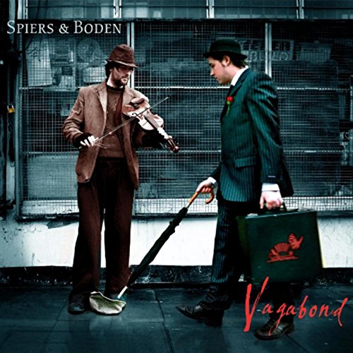 "Album cover: two men, one playing violin, the other holding a suitcase."