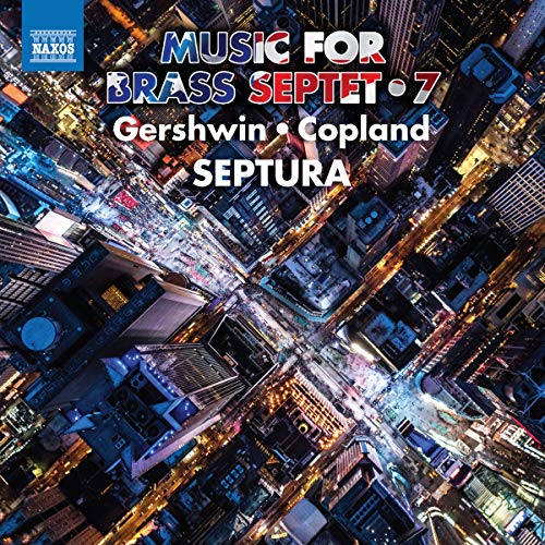 "CD cover with cityscape at night and 'Music for Brass Septet 7' text."