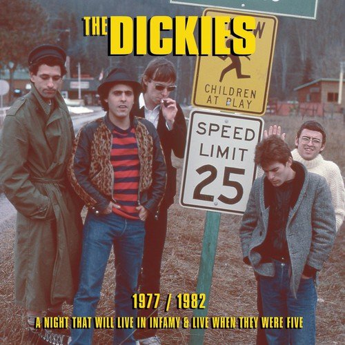 "CD cover with five men standing near a 'Speed Limit 25' sign."