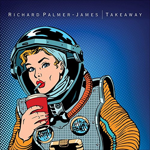 "CD cover art: cartoon astronaut woman drinking from a red cup, against a blue background."