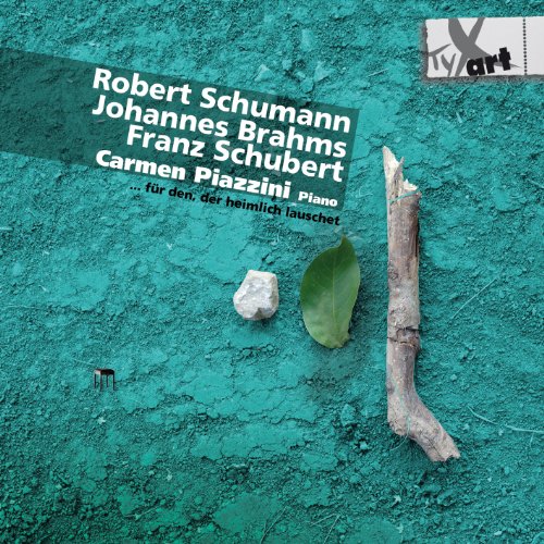 CD cover with teal background, twig, leaf, and white text listing composers and pianist.