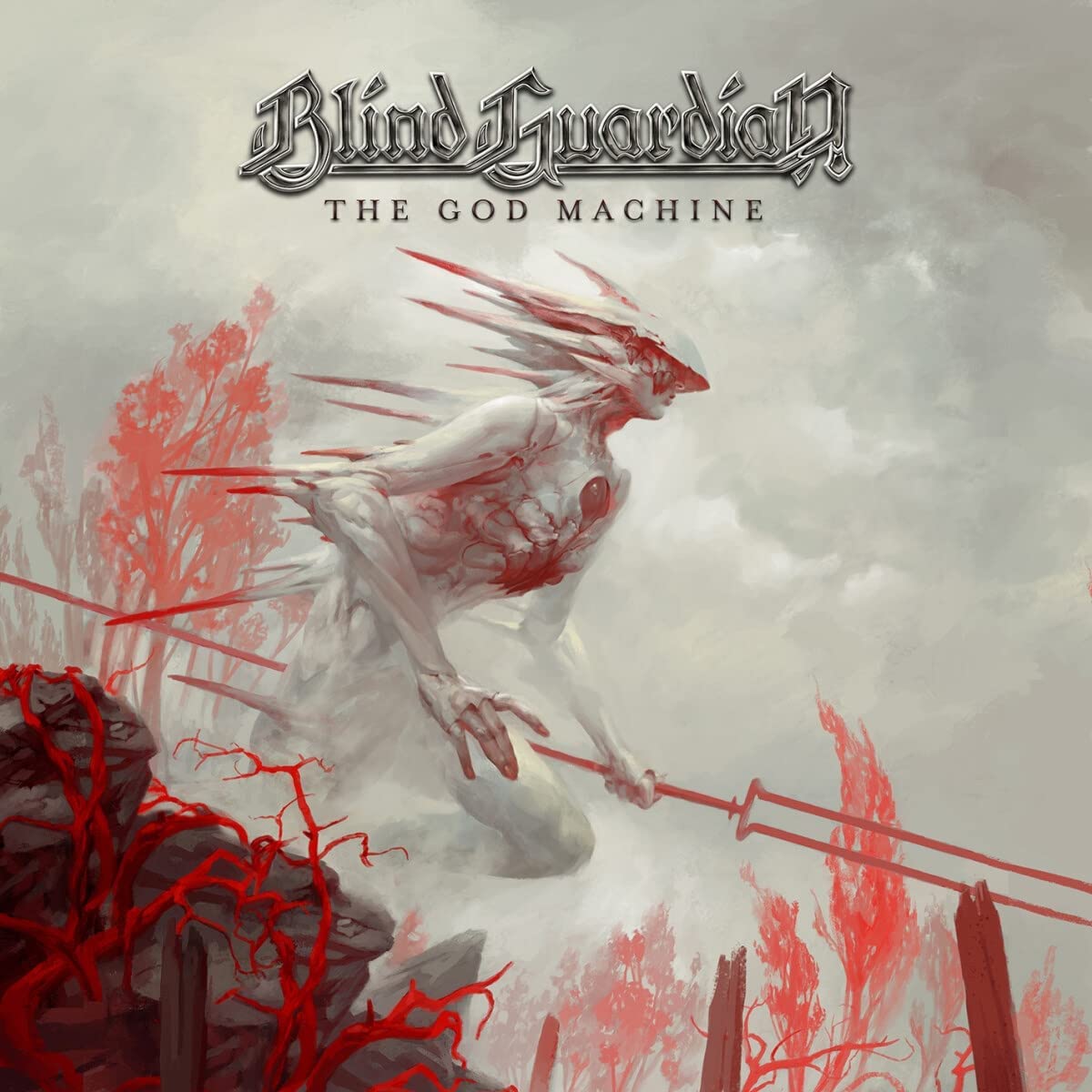 "CD case and disc with 'Blind Guardian - The God Machine' artwork featuring a winged figure."