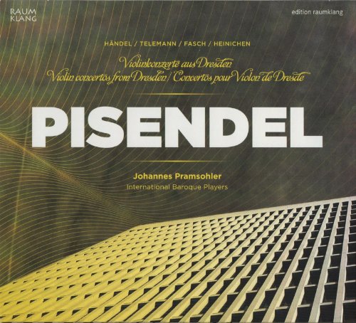 CD cover with "PISENDEL" in large white text, yellow script, and abstract gold design.
