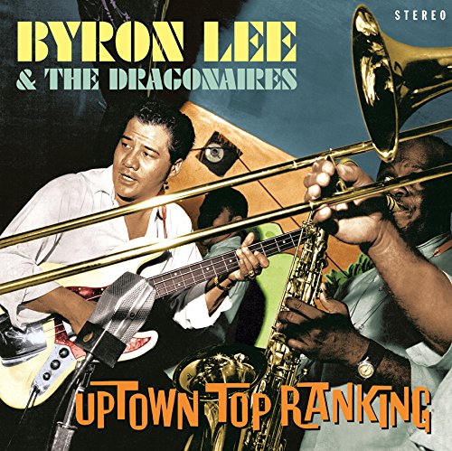 Album cover with two musicians, one playing guitar and the other playing trombone.