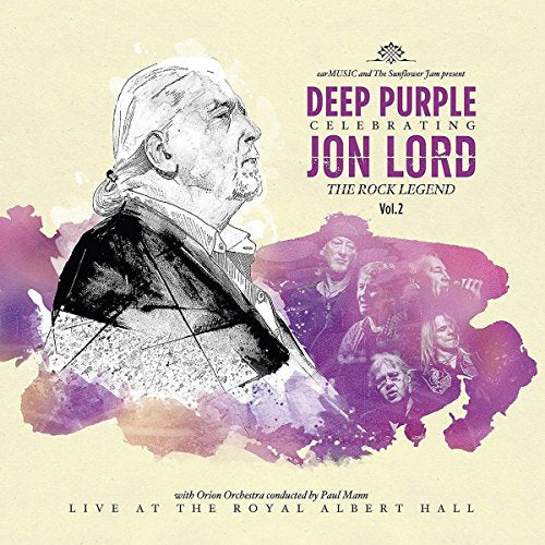 Album cover featuring a sketch of Jon Lord with purple-toned band images.