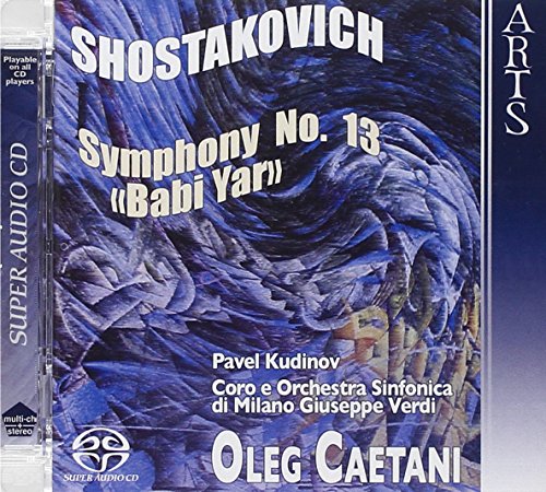 CD case cover featuring Shostakovich's Symphony No. 13 artwork with abstract blue design.