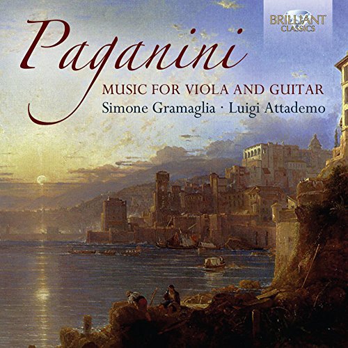 "CD cover featuring a serene harbor scene with 'Paganini' text in red cursive font."