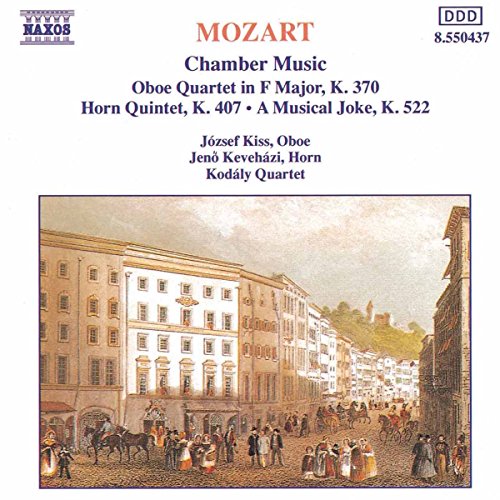 Mozart CD cover featuring a 18th-century street scene illustration.