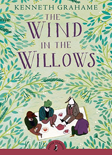 "Book cover of 'The Wind in the Willows' with characters having a picnic."