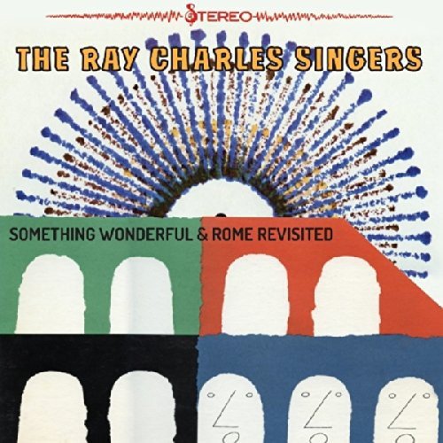 "Album cover with abstract design, colorful shapes, and arches, featuring 'The Ray Charles Singers'."