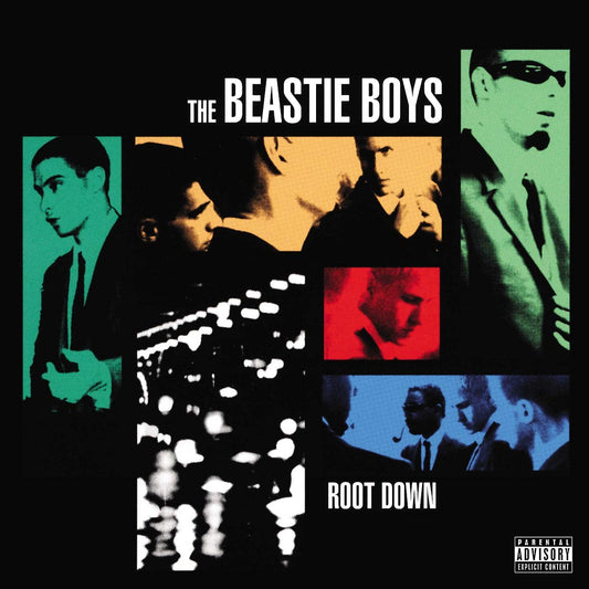 "Beastie Boys 'Root Down' CD cover featuring a collage of band members in various colors."