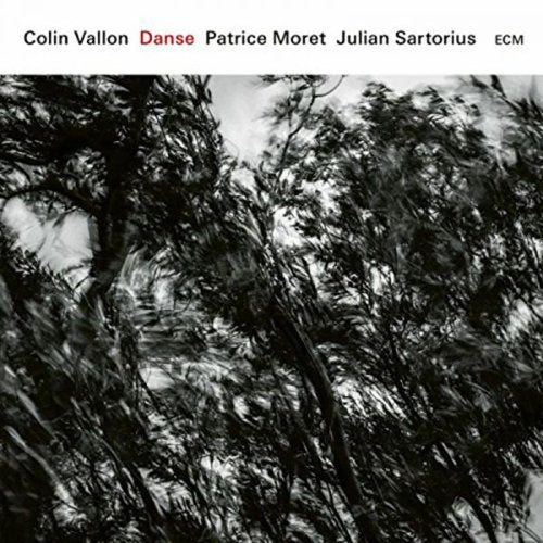 "Album cover with black-and-white photo of trees and white header with artist names."