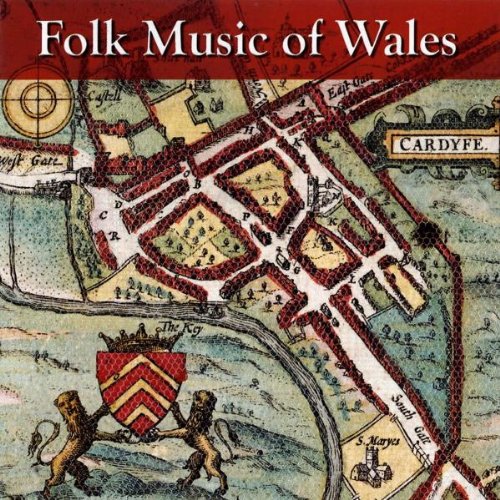 "Album cover with vintage map and 'Folk Music of Wales' title on maroon banner."