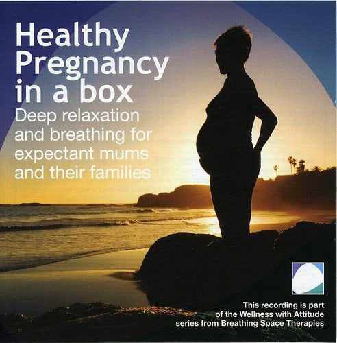 "Pregnant woman standing on a rock at sunset with white text overlay on CD cover."