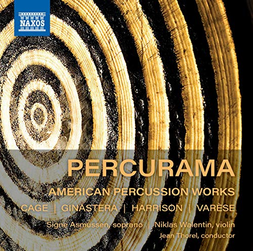 "CD cover with 'Percurama' title, featuring a close-up of a wooden drum."