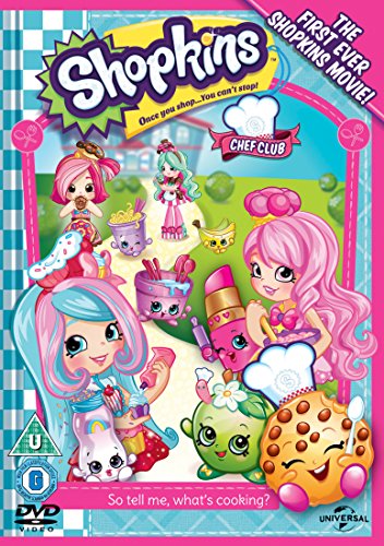 "Shopkins DVD cover featuring cartoon characters and food items, colorful and playful design."