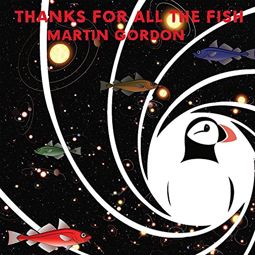 "Album cover with penguin and fish in space, titled 'Thanks For All The Fish'."