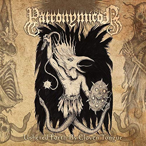 Album cover art featuring a grotesque, horned figure with snakes and medieval armor.