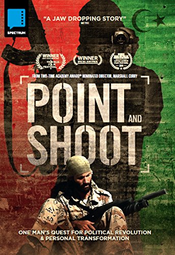 DVD cover for "Point & Shoot" featuring a man holding a rifle, with a red and green background.