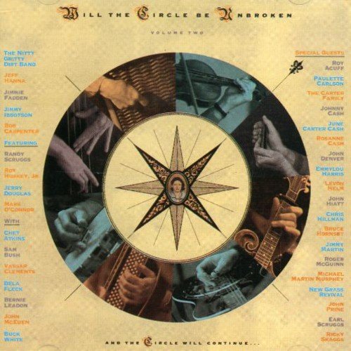 "CD cover with a beige background, circular collage, and star emblem."