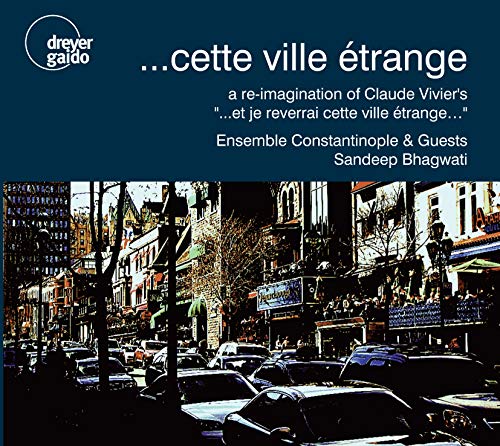 A CD cover with a city street scene and dark blue header.