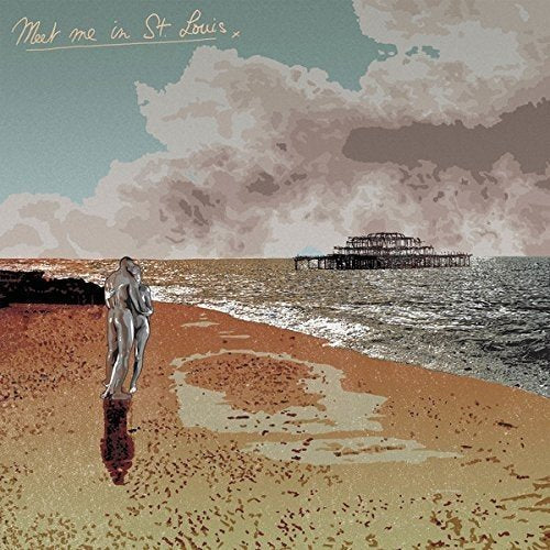 "Album cover art featuring a woman on a beach with a pier in the background."