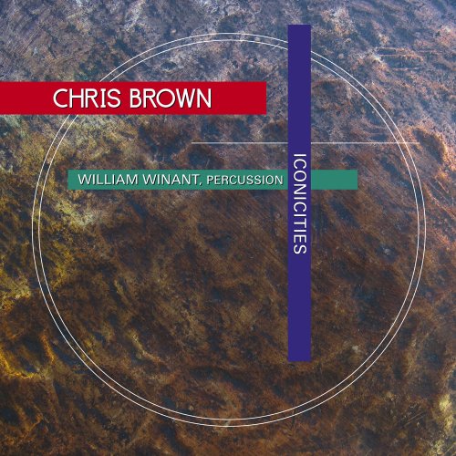 "Album cover with abstract aerial landscape and intersecting red, green, and blue bars with text."