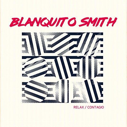 Vinyl record cover with abstract black and white design and red text on beige background.
