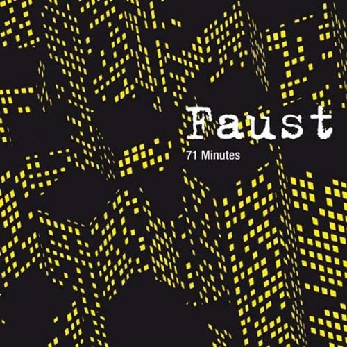 "Black vinyl record cover with yellow dashes and white 'Faust 71 Minutes' text."