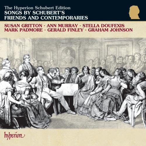 "CD cover with classical drawing of people gathered around a piano."
