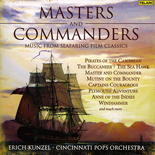 "Masters and Commanders" CD cover featuring a sailing ship at sunset with listed movie titles.