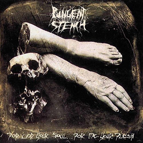 A vinyl album cover featuring a severed arm and skull on a dark background.