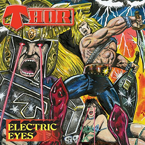 "Album cover art featuring a muscular man with blonde hair and a sword."