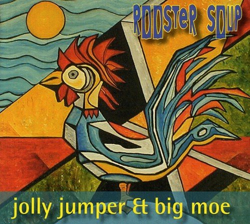 "CD cover with abstract rooster illustration and colorful geometric shapes."
