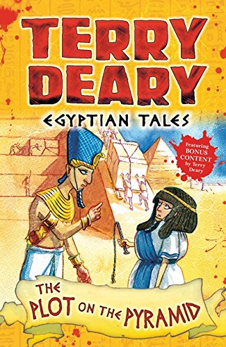 Book cover: cartoon man with stick menacing another, pyramid in the background.