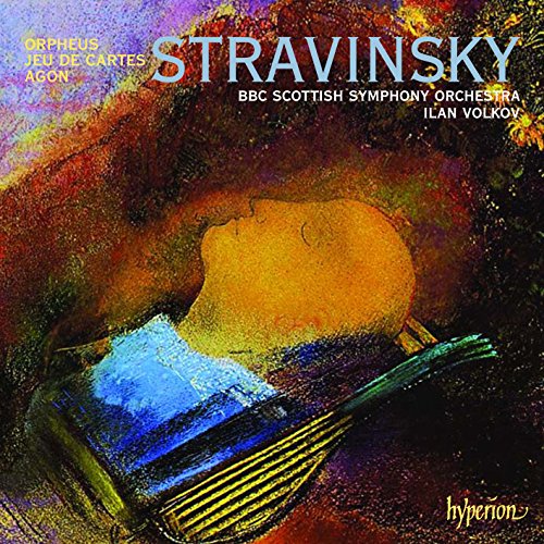"CD cover with abstract artwork, featuring 'Stravinsky' in large blue font at the top."