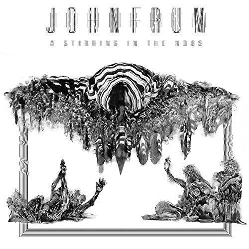 "Album cover with black and white illustration of abstract figures and text 'John Frum'."