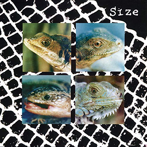 "Vinyl record cover with four lizard head photos on a black and white crocodile skin background."