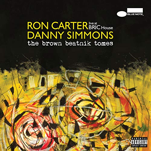Album cover with abstract yellow and red design on black background, featuring artist names.