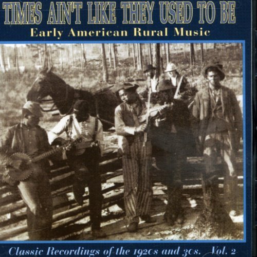 "Album cover with sepia-toned image of men playing instruments outdoors, blue border."