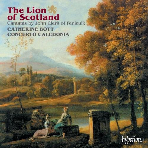 "CD cover featuring a serene landscape painting with three figures and a lion emblem."