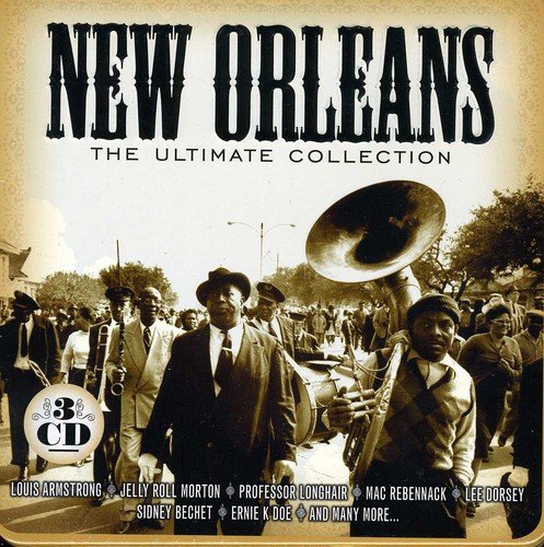 "Sepia-toned CD cover featuring a marching band with 'New Orleans: The Ultimate Collection' title."