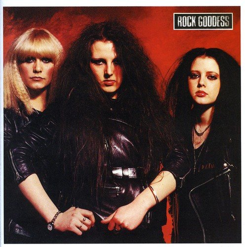 Album cover featuring three women in black leather against a red background.